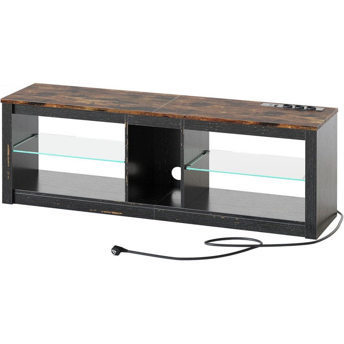 ТВ-тумба Bestier для телевізорів до 65 дюймів, 160x35x52 см з RGB-підсвічуванням та органайзером для кабелів, регульована скляна полиця, темно-коричневий