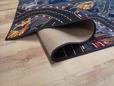 Дитячий килим Janning, дорожній килим, Гоночний автомобіль, сірий антрацит, дорожній килим для гоночних треків (120 х 180 см)
