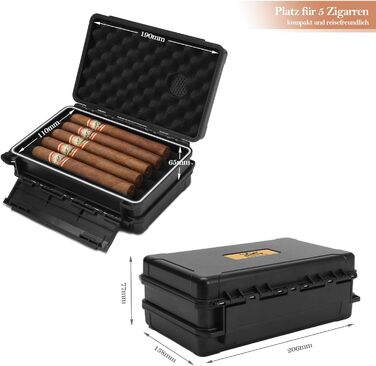 Портативний вологозберегаючий футляр для сигар на 5 сигар (50RG) з ножем, підставкою, гігрометром та зволожувачем, подарунковий набір для поціновувачів сигар (Чорний)