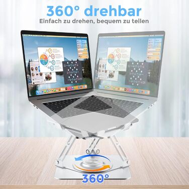 Підставка для ноутбука з регулюванням висоти та поворотним основанням, алюмінієва, для столу (срібна)