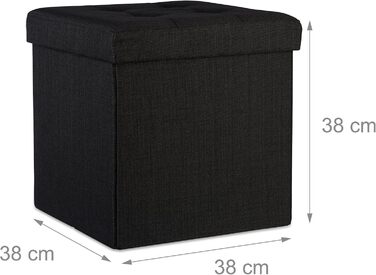 Пуф складаний Relaxdays, Seat Cube, Льон, з кришкою, 38x38x38 см, Чорний