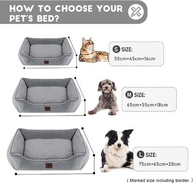Ліжко для собак Snocyo для маленьких і середніх собак, ліжко для кішок пухнаста і затишна, миється і дуже м'який диван для собак Подушка для собак, м'який килимок для собак, Сірий, 6555 18 см (Довжина 7565 20 см))