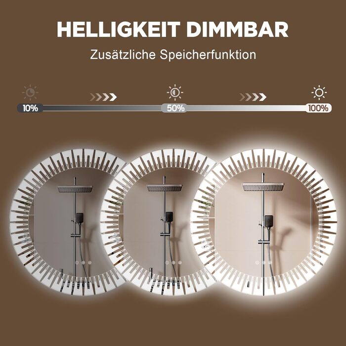 Дзеркало для ванної кімнати YOLEO з підсвічуванням 90x70 см, LED дзеркало з переднім та заднім освітленням, дзеркало для стіни з пам'яттю, 3 регульовані кольори світла, антизапотівання