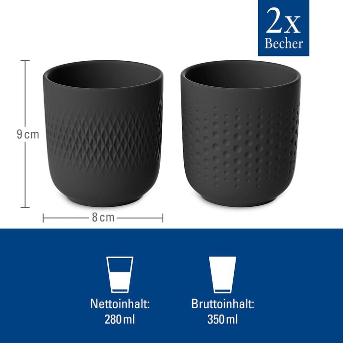 Villeroy & Boch Kaffeebecher Set – 2 шт., чорний, преміум-фарфор, для мікрохвильової печі та посудомийної машини