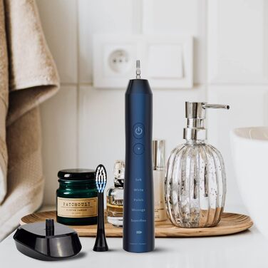 Електрична зубна щітка Tristan Auron - 55 000 вібрацій, 5 режимів, 60 днів роботи від акумулятора, компактна та тиха, з 2 насадками, для бережного очищення зубів (Червона) (B - Синя)