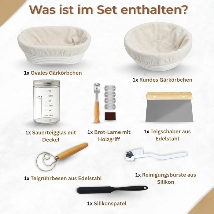 Набір для приготування закваски Crustica 8 частин: гномки круглі та овальні, скляна тара та аксесуари для випічки хліба