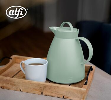 Термос Alfi DAN 1.0 л, пудрово-рожевий, з термоізоляційним корпусом з пластику та скляною вставкою, з кришкою-поворотом, дизайнерська модель, ідеальний для кави та чаю, BPA-free (без фільтра для чаю), колір Silt Green