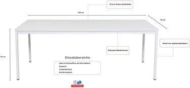 Стіл сталевий 140x70x75 см, сірий, TUV/GS-Легка збірка, Робочий стіл, Офісний стіл, Кухонний стіл, Обідній стіл, Стіл для принтера Офісні меблі Кабінет Комп'ютерний стіл Ігровий стіл Багатофункціональний стіл, 24