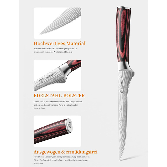 KEEMAKE Набір кухонних ножів: професійний ніж шеф-кухаря з захистом леза, універсальний ніж для м'яса, овочів та риби (15 см)