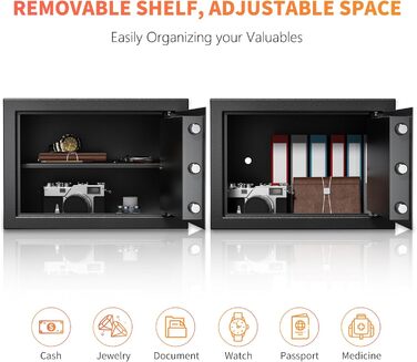 Сейф Safe Tresor з ключем WASJOYE для дому/офісу, великий настінний сейф з 2 ключами для грошей, прикрас, ліків та документів (45*35*31см, 19л)