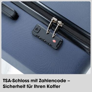 Набір валіз Vallsero 5шт, Gepäck Set, Trolleys, валізи для подорожей, ABS, TSA-замок, 1 сумка та 1 косметичка, 4 колеса, телескопічна ручка з алюмінію (Roségold), темно-синій