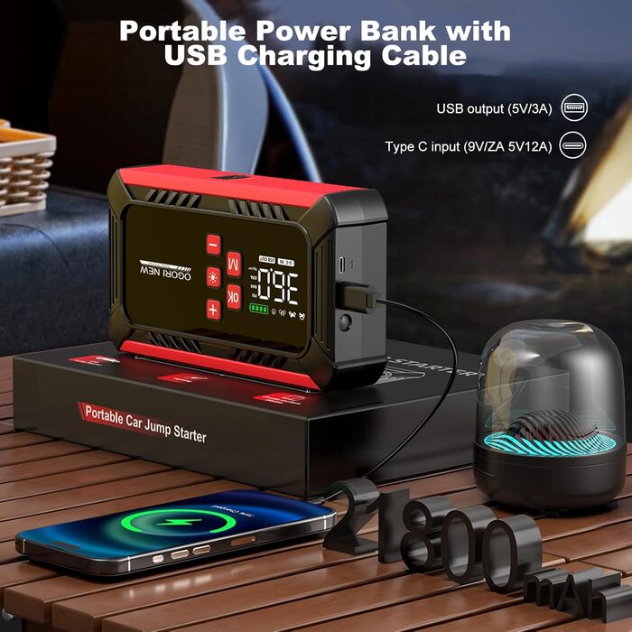 Powerbank для авто з компресором 150PSI, 7000A, 12V, 8L/10L (бензин/дизель), LED-ліхтарик