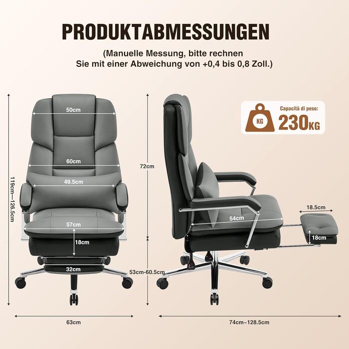 Ергономічне крісло для офісу, шкіра PU, крісло для керівника, 200 кг, з підніжкою та підтримкою попереку, для дому/офісу, регульоване, висока спинка, чорне, 1 шт.