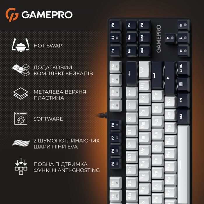 Дротова механічна клавіатура GamePro Genesis Metallic (MK110B) 87% Red switches