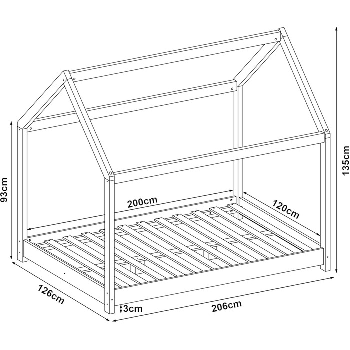 Дитяче ліжко en.casa Cerro: ліжко-будиночок, Монтессорі, масив сосни, рожеве, 120x200 см