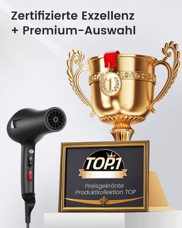 Професійний іонний фен для волосся Dekuri з диффузором та 2 насадками-концентраторами, 3 температурні та 2 швидкісні режими, чорний