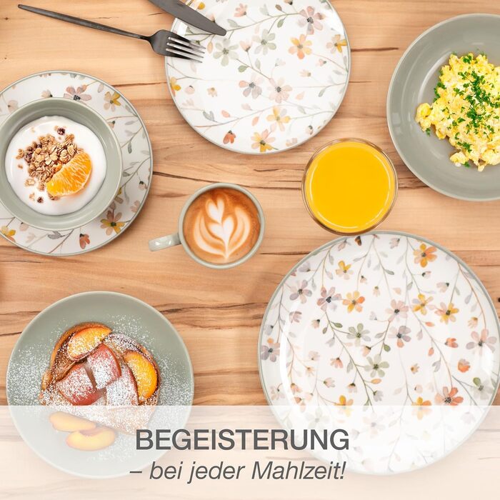 Набір посуду Moritz & Moritz PRIMAVERA Steingut для 6 осіб (24 шт.) - сучасний сервіз з іграшковим дизайном, легкий у догляді, включає тарілки, миски та чашки