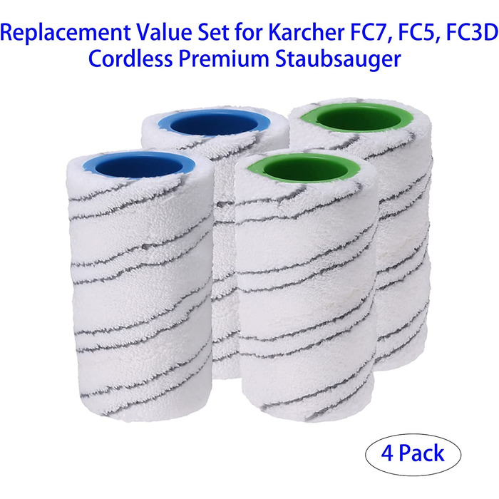 Аксесуари для рулонної щітки з мікрофібри комплект валиків для Krcher FC7 FC5 FC3 EWM2 запасні частини 2.055-006.0 (жовтий) (4 шт. x 2.055-007.0 (сірий)), 4 шт.