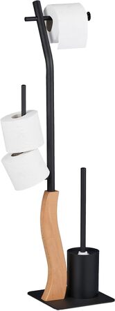 Туалетний набір Relaxdays, сталевий, вертикальний тримач для туалетного паперу, йоржик для унітазу з тримачем для щітки, HBD 87 x 26 x 20 см, чорний/натуральний