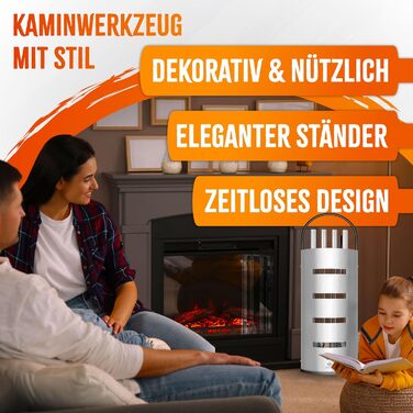 Набір камінне приладдя KESSER® 5 предметів | Сучасний дизайн, з покриттям, високоякісна камінна гарнітура | Besen, Schaufel, Schürhaken, Zange, Ständer mit Sichtschutz Edelstahl (Silver)