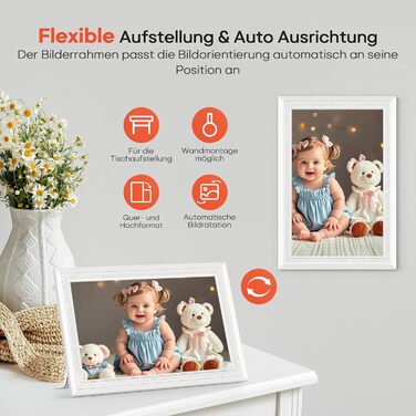 Frameo: Цифровий фоторамка 10.1 дюйма, HD 1280*800 IPS, сенсорний екран, 32GB, автоповорот, Frameo App