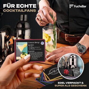Набір для коктейлів, 8 предметів, нержавіюча сталь, з шейкером, стрейнером, ложкою, рецептами та аксесуарами – ідеальний барний набір для дому, вечірок та як подарунок