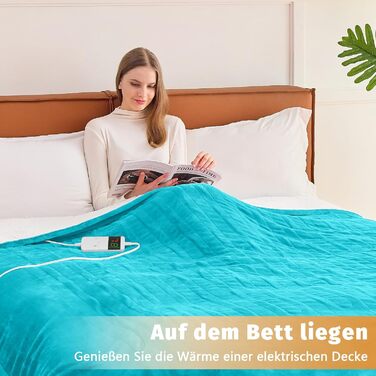 Електрична ковдра BOMOVA з автовимкненням, тепла та м'яка ковдра для дому, 10 режимів нагріву та таймер, подарунок для жінок, 130x180 см, колір блакитний