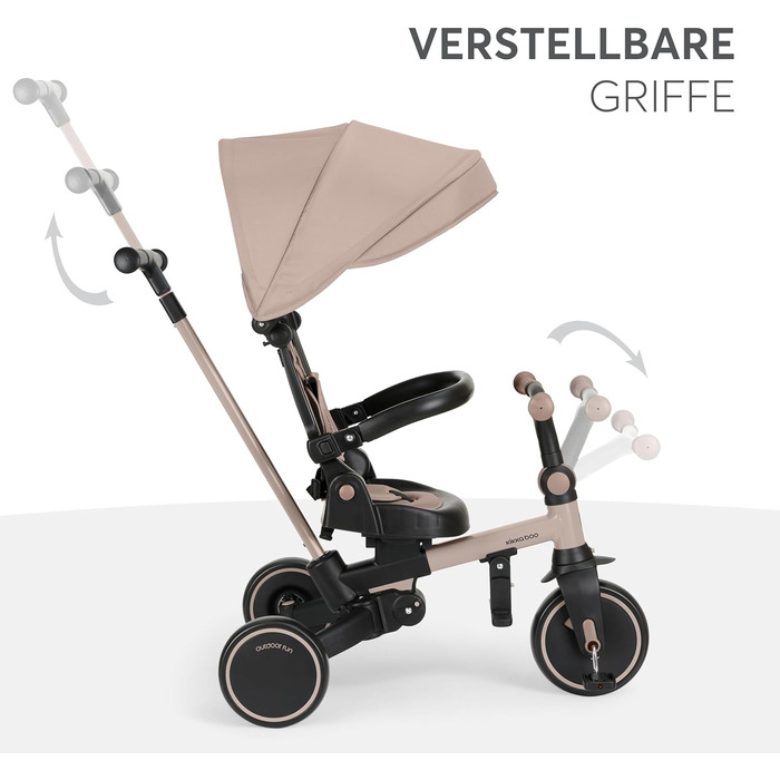 KikkaBoo Триколісний велосипед 8-в-1 з ручкою для батьків Aluma (Бежевий) від 1 року. Дитячий велосипед з поворотним сидінням, ременем безпеки, алюмінієвою рамою.