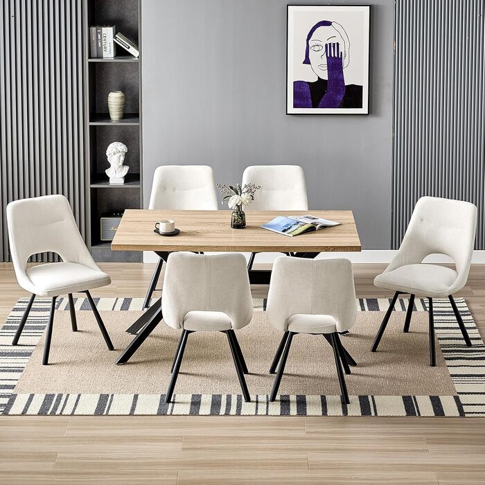 Набір обідніх стільців, 180° поворотний кухонний стілець, стільці для туалетного столика з імітацією бавовни-кашеміру, сучасний м'який стілець для вітальні з металевими ніжками (2 не поворотні, Бежевий)