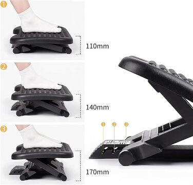 Підставка для ніг Retoo: ергономічна, з регулюванням висоти та масажем для офісу та дому