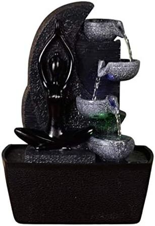Критий фонтан Каскад 4-рівнева водяна стіна Roche, Дзен фонтан Жінка Йога Барвисте світлодіодне світло, стіл для прикраси фонтану, H 25 см - Yama Zen'light