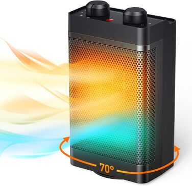 Електричний обігрівач з керамічним нагрівачем, 1500 Вт, 3 режими, осциляція 70°, захист від перекидання, тихий обігрівач для офісу, вітальні, спальні