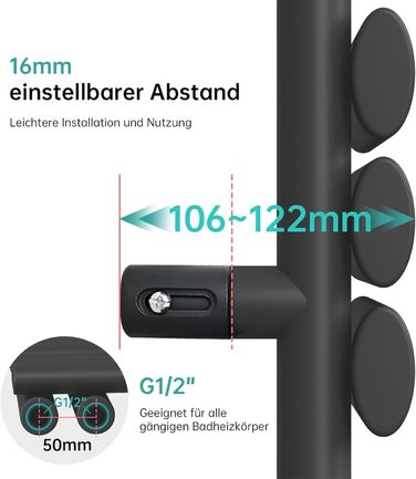 Овальний електричний рушникосушар EMKE 1120x400 мм, антрацит, 408 Вт