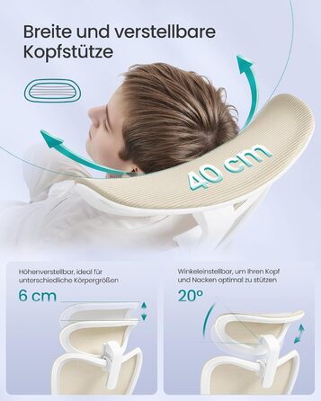 Офісний стіл SONGMICS, ергономічний комп'ютерний стілець з регульованою поперековою та підголовником, до 150 кг, регульована висота, OBN066GD01 (пісочний беж)