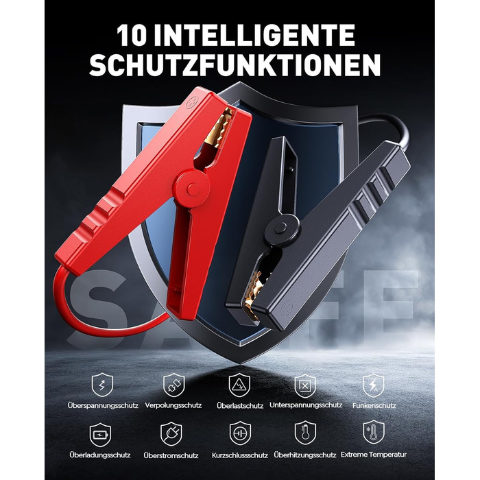 Портативний пусковий пристрій 5000A з компресором 150PSI, 12V, для автомобілів, з ліхтариком, рукавичками