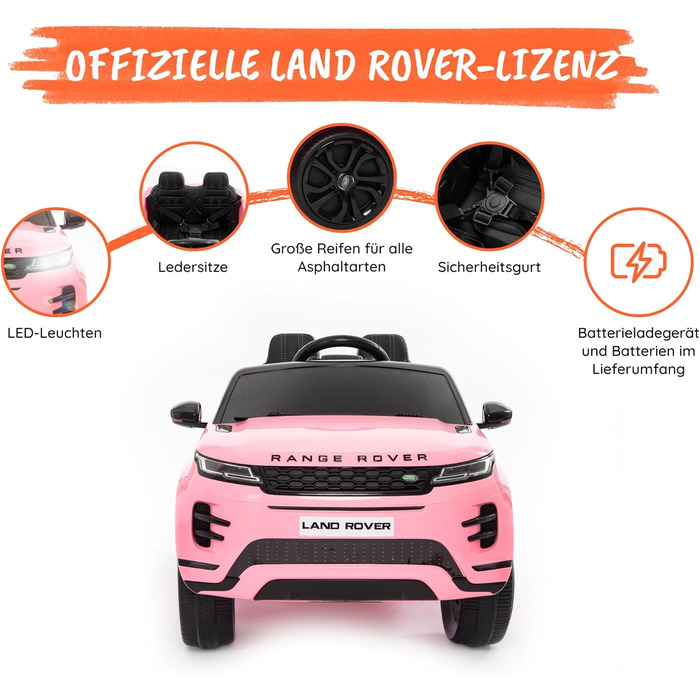 Дитячий електромобіль Range Rover Evoque, ліцензійний, 12V, MP4, шкіряне сидіння, рожевий