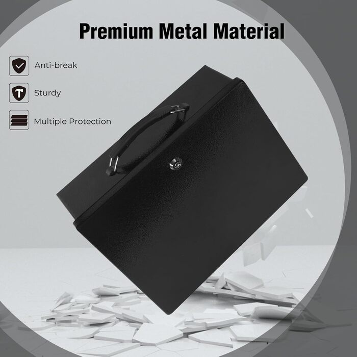 Вогнестійкий сейф для документів з ключовим замком, 33.5x28x10.5 см (Чорний)