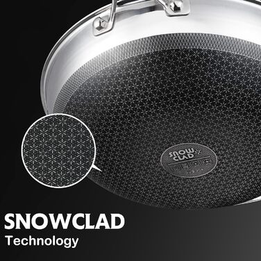 Wok SNOWCLAD 32 см з антипригарним покриттям, нержавіюча сталь, для всіх плит, безпечний, можна мити в посудомийній машині