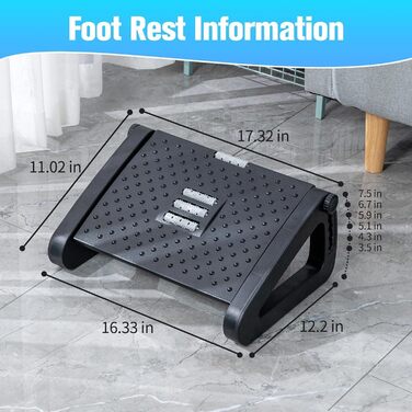 Підніжка для столу з регулюванням висоти та кута на 6 рівнів, з масажем, протиковзка, для зняття болю в ногах, колінах та спині, ідеальна для дому, офісу та подорожей, з трьома ніжками