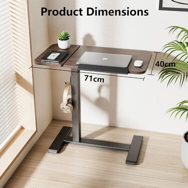 Регульований столик для ноутбука ETHU: мобільний приліжкові столи з нахиленою поверхнею та роликами для офісу та дому (дуб, горіх)