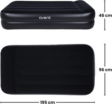 Надувний матрац-ліжко AVENLI для 2 осіб з інтегрованим насосом, самонадувний, висока ліжкомісць, з флокеним покриттям, 195x96x46 см (для кемпінгу та дому)