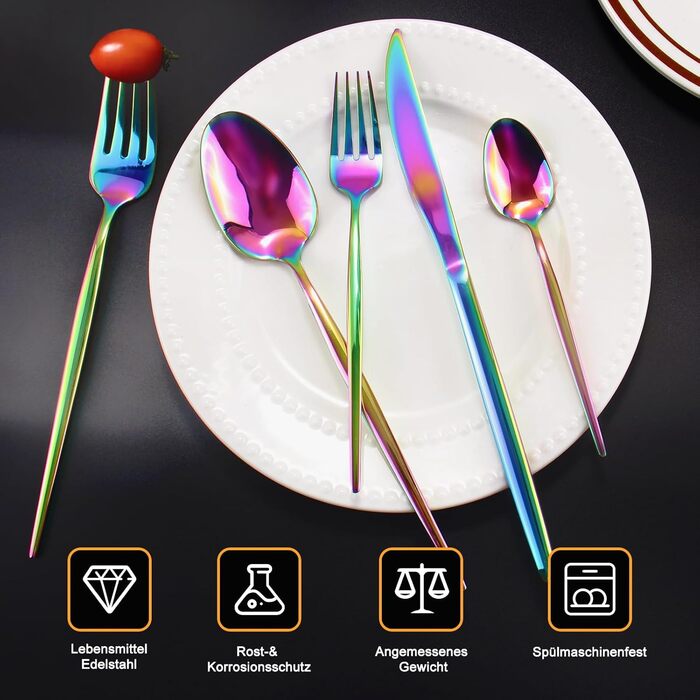 Набір столових приборів на 6 осіб, Targzier, 30 предметів, нержавіюча сталь, кольоровий, для кухні/готелю/ресторану, преміум-якість, придатний для миття в посудомийній машині