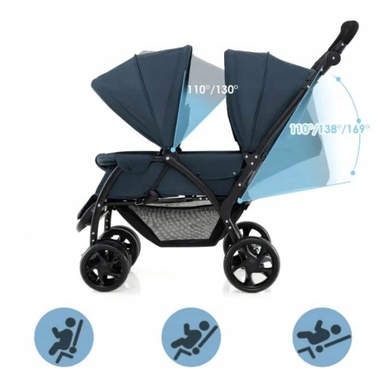 Подвійний прогулянковий візок для близнюків Twin Bugg, складаний, синій, Costway