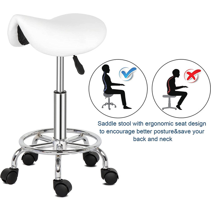 Офісний стілець на коліщатках, Професійний, з можливістю повороту на 360 , Сідельний стілець, регульований по висоті, для вітальні, масажу, кухні, офісу, туалету