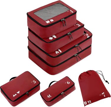 Набір органайзерів для валізи ECOHUB (7 предметів), дорожні пакувальні куби з блискавкою з переробленого PET, червоний