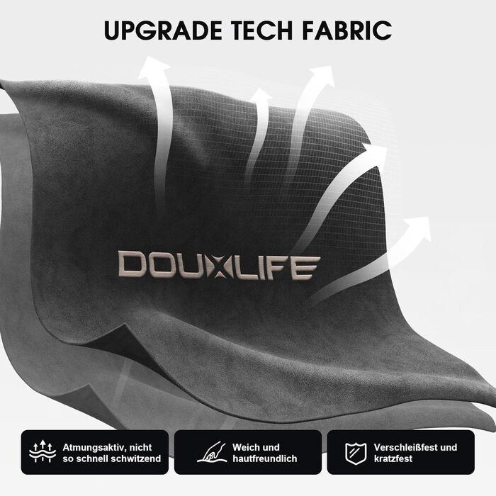 Ігровий крісло Douxlife з тканини з масажем, розширене сидіння з кишеньковими пружинами, ергономічний офісний стілець для PC Gamer з підніжкою та металевим каркасом, вантажопідйомність 158 кг, сірий
