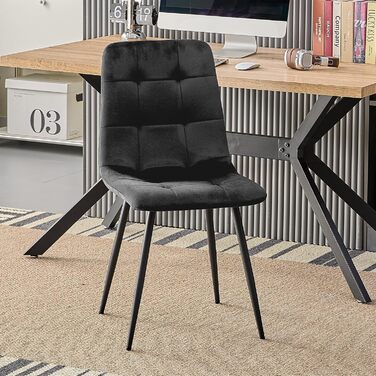 Набір обідніх стільців, м'які стільці з оксамитовою оббивкою та чорними металевими ніжками, кухонні стільці з максимальною вантажопідйомністю 120 кг (4 шт, чорний)