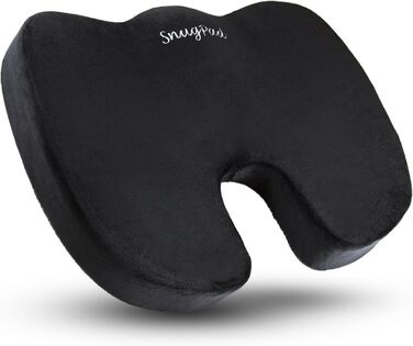 Подушка для сидіння SnugPad з піною з пам'яті: ортопедична, протиковзка, для болю в сідниці, куприку, попереку, ішіасу. Підходить для офісного крісла, інвалідного візка, автокрісла. Чорний колір, 1 шт.