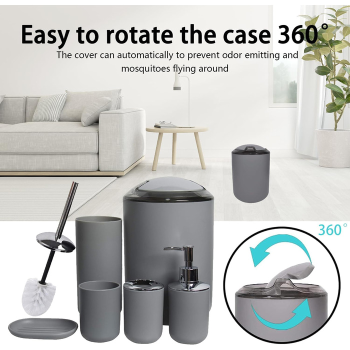 Набір аксесуарів для ванної кімнати CERBIOR, 6 шт. (Морська блакить/Королівська блакить/Сірий): мильниця, тримач для зубних щіток, стакан для зубних щіток, мильниця