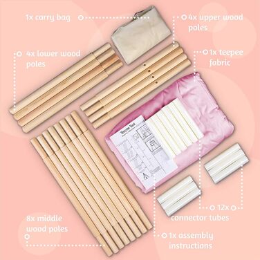 Дитячий намет-типі з натуральних матеріалів для дому та вулиці (рожевий)